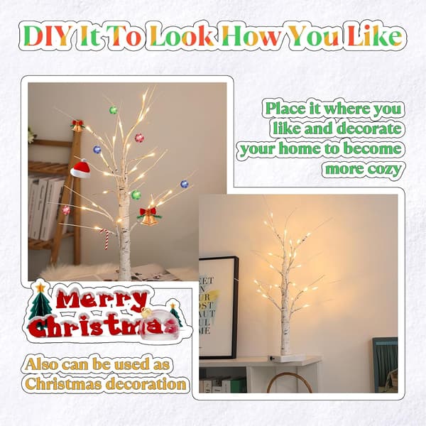 Birch Light Tree with 144 Warm White LED Lights, Battery Operated for Indoor Decoration en