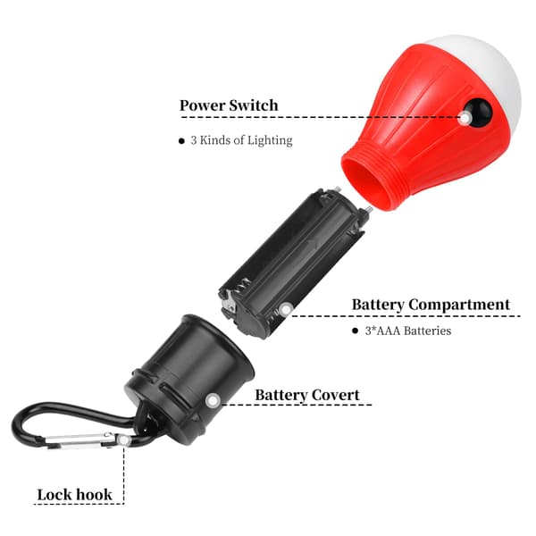 Campinglampe, 3x LED-pære batteridrevet