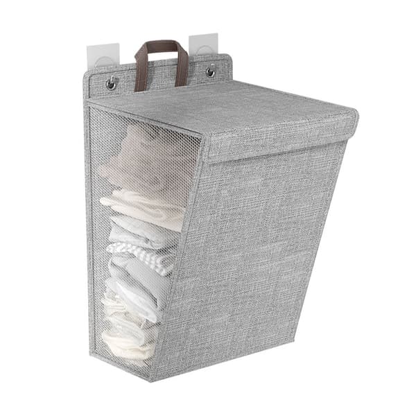 Wall Mounted Laundry Hamper Foldable Dirty Clothes Basket Space Saving Collapsible Laundry Basket for Shoes Socks Towels Grey Large Size