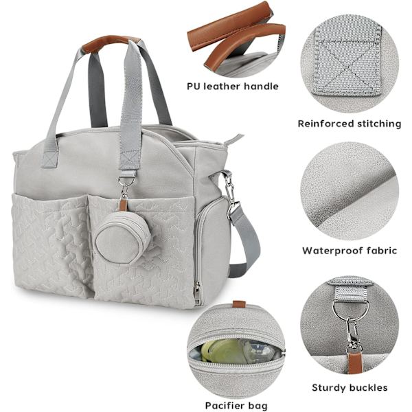 (Grey) Multifunctional and Stylish Diaper Bag, Large-FX-