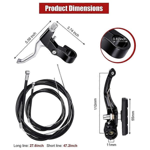 Complete Bicycle Mountain Bike Set, V-Brake + Outer Cables + Handle + Front & Rear Bicycle Brake Accessories