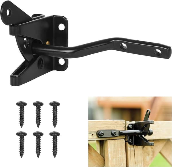 Self-Locking Gate Latch - Metal Bolt Lock - Steel Gravity Latch for Garden Gate - Black - Supplied with Mounting Screws