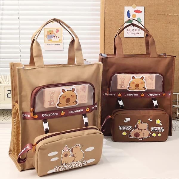 Student Homework Helper Bag Canvas Organizer File Bag Canvas Capybara Handbag with Large Capacity