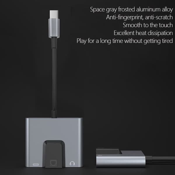 Type-C-Ethernet LAN-verkkosovitin, USB C - 3,5 mm ääni ja PD