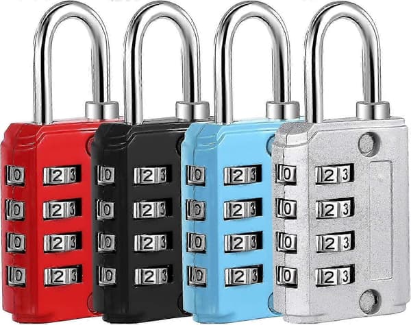 4-Digit Combination Padlock, Small Cabinet Padlock Zinc Alloy Combination Lock (Silver Black Blue Red)