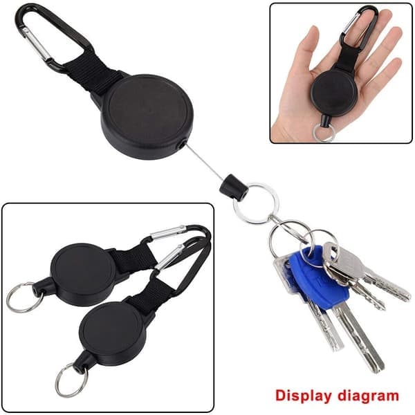4-pack Retractable Key Holders - Heavy Duty Key Reel with Steel Clip and Chain