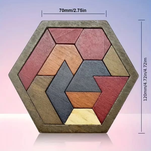 Wooden Tangram Puzzle, Hexagonal, Educational Toy, Portable Interactive Educational Family Game, Gift