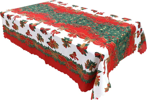 Rectangular Polyester Christmas Tablecloth, Stain-Resistant Christmas Tablecloth with Christmas Tree Pattern for Christmas Table Decoration, Rectangular Table