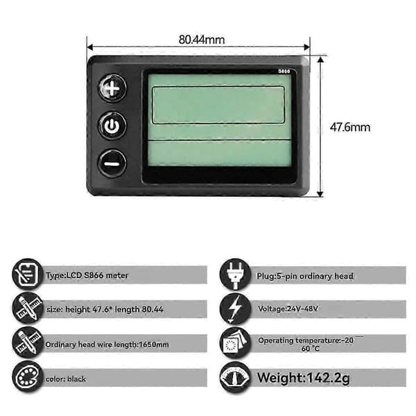 S866 Elektrisk Cykel LCD Display Instrumentpanel SM5PIN+20A 36V/48V Sinusbølge Controller til Mountainbike Modificeringssæt