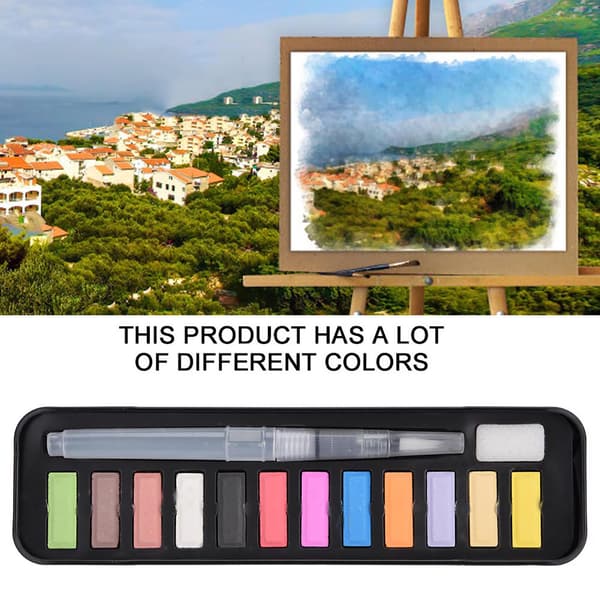 Solid akvarelmaling sæt opløseligt pigment tegning pensel akvarel (12 farver)