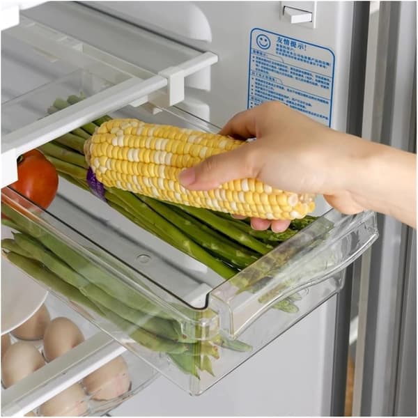 Refrigerator Organizer Transparent Storage Box Extendable Refrigerator Drawer for Fruits Vegetables, 32 * 21 * 12 cm