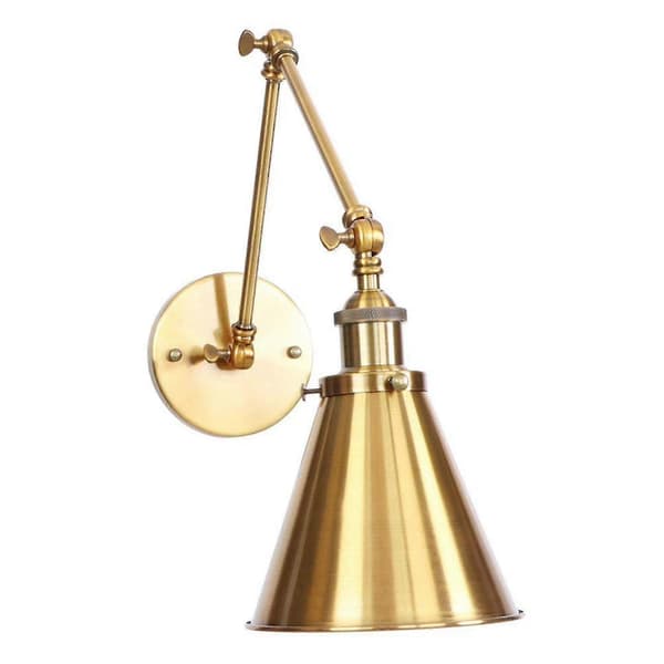 Industrial Wall Lamp Brass Cone Shaped Shade Wall Sconce with Adjustable Arm for Indoor Home Bar Warehouse-YU