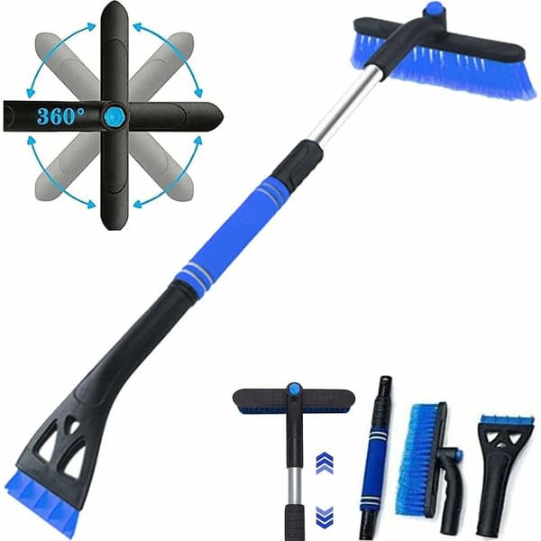 3-in-1 Snow Brush, Ice Scraper for Car, Car Brush, Ice Scraper, Foam Handle for Ice Scraper, Extendable Snow Brush for Car (Blue)