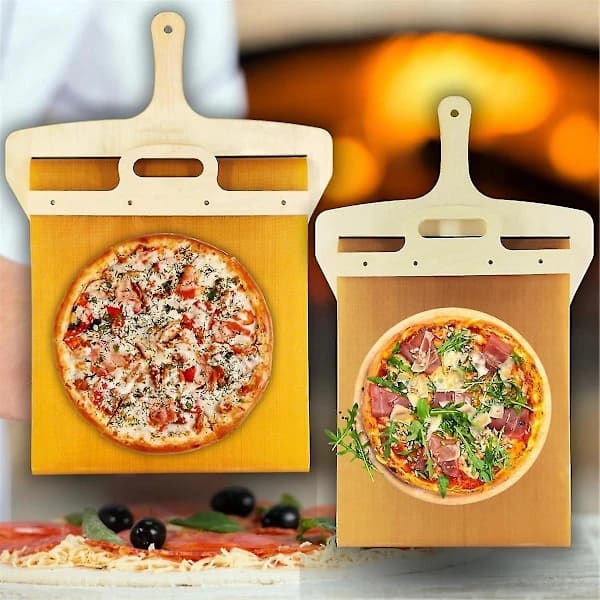 Glidende Pizzaspade - Pala Pizza Scorrevole, Pizzaspaden der overfører pizza perfekt uden at sidde fast som vist