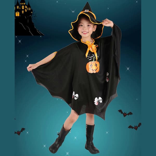 Heksekappe og hattsett Gresskardrakter for gutter jenter Halloweenfest utkledning