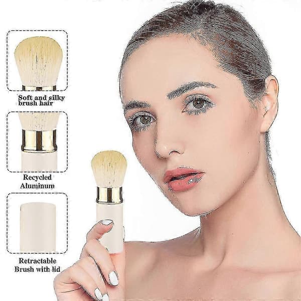 Retractable Blush Brush, Portable Makeup Brush with Lid, Travel-Friendly Blush Applicator--White
