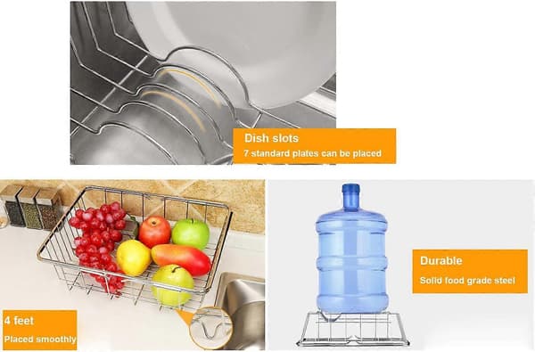 Dish Rack for Sink, Stainless Steel Dish Drying Rack, Extendable Dish Rack for Fruits, Vegetables, Pots, Bowls, Plates -Yx