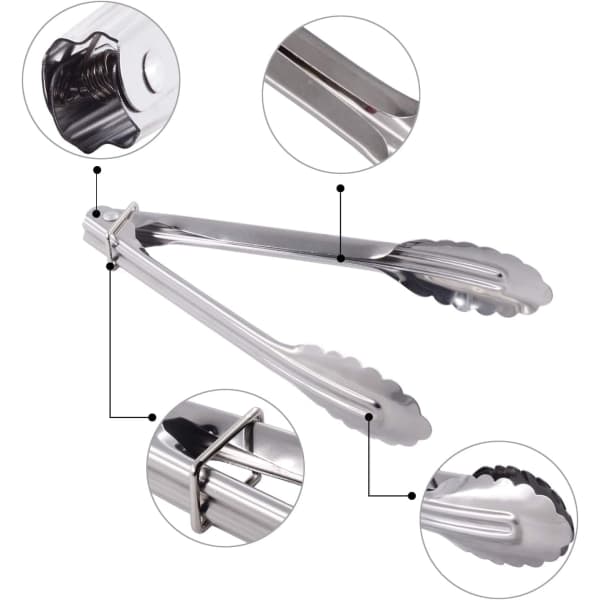 Mini serveringstenger i rustfritt stål, små metalltenger for servering av mat, matlaging, salat, grilling (18 cm, 3 stk)