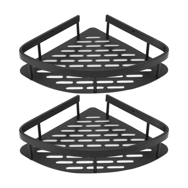 Triangular Shower Shelf Punch-Free Rustproof Aluminum Shower Corner Shelf with Hollow Base for Bathroom Toilet Double Layer
