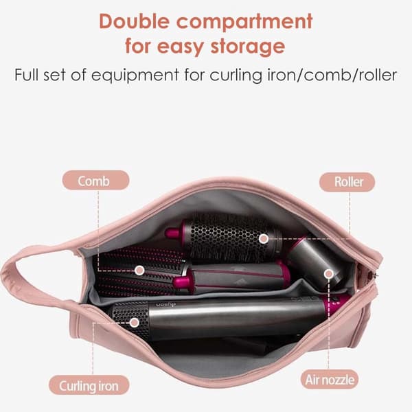 Rejseetui til hårtørrer - PU-læder, vandtæt - til Dyson Supersonic & tilbehør - 35*14*13 cm - Rosa