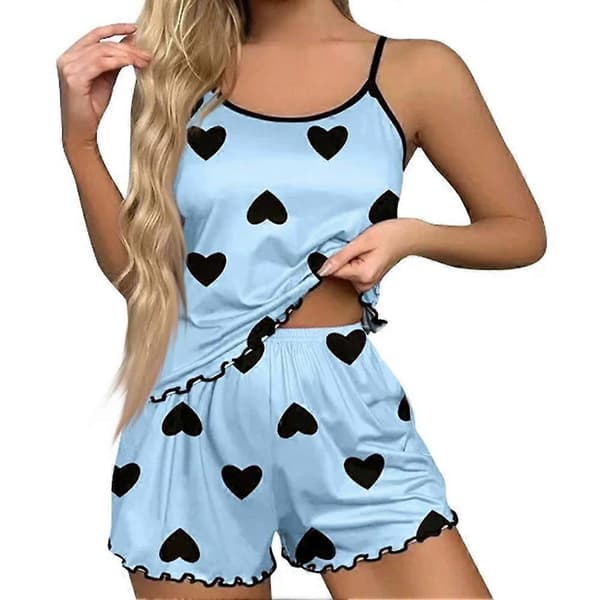 Dame Satin Nattøj Pyjamas Sæt Silke Langærmet Nattøj Blå L Blue L