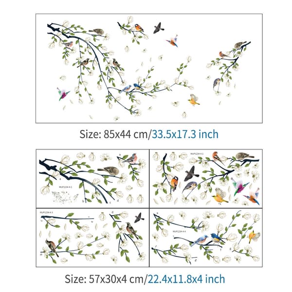 decalmile Birds on Tree Branch Wall Decals Blooming Flower Wall S