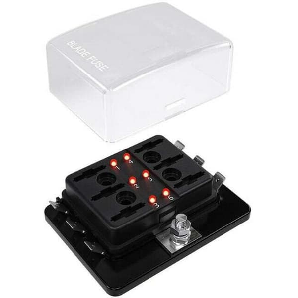 6-vejs bladsikringsboks blokholder LED-advarselsindikator til bilbåd RV-lastbil DC 10-32V