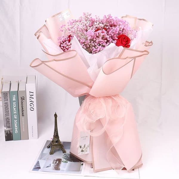 20 ark rent blomsterindpakningspapir med guldkantet blomsterhandlerrosa