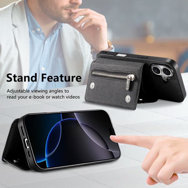 Black Magnetic Wallet Case Compatible with iPhone 17 Air - Card Slots, Kickstand, Shockproof