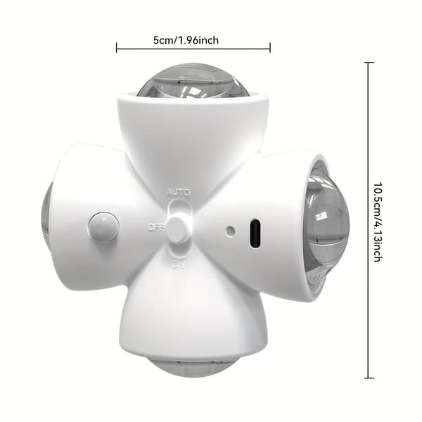 1/2 pcs Rechargeable LED Night Light with Motion Sensor, IP44 Protection Class, 3 Light Effects, 360° Rotating Magnetic S [DB] 2pcs - 4 Side (White) 2pcs - 4 Side (White)