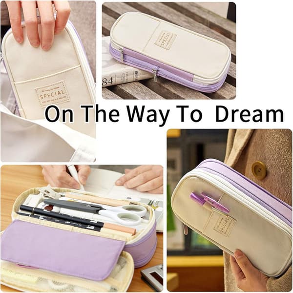 Large Capacity Multifunctional Pencil Case - Foldable Travel Pencil Case with Zipper, Durable and Practical School Pencil Case for Students and Daily Use dark blue