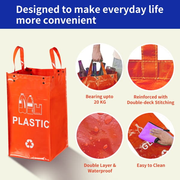 Foldable Recycling Bins 3-pack — Modular Waterproof PP Storage Bins for Kitchen, Office, and Home, Large Capacity 50cm x 30cm x 30cm