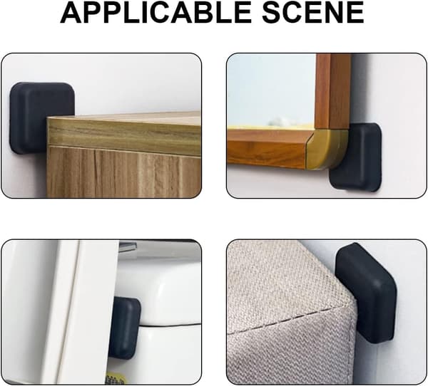 (Black x2, Grey x2) 4 Silicone Door Handle Wall Protectors, Square Wall Protector