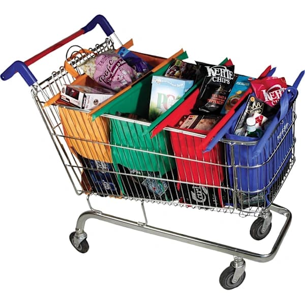 Trolley Bags Genanvendelige Indkøbsposer - Sæt med 4 Tasker til Standard Supermarkedsvogne【PL】