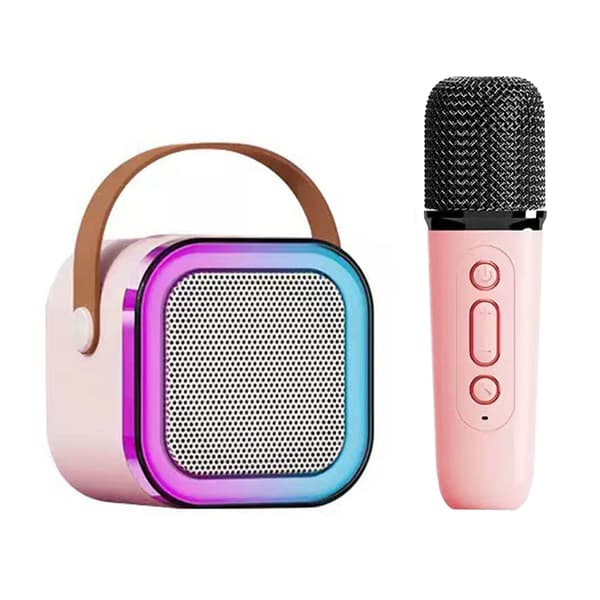Mini Karaoke Machine Karaoke Speaker with Wireless Microphone Light Effects Portable Karaoke System with Battery for Home Use Pink with 1 Microphone 0.5 0.5