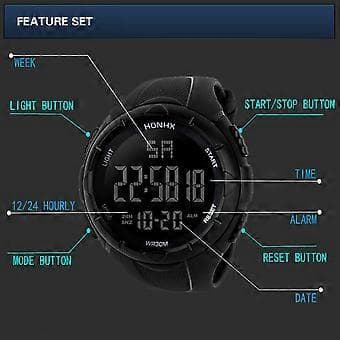 Men's Military Sport LED Large Dial Digital Watch Large Dial Waterproof
