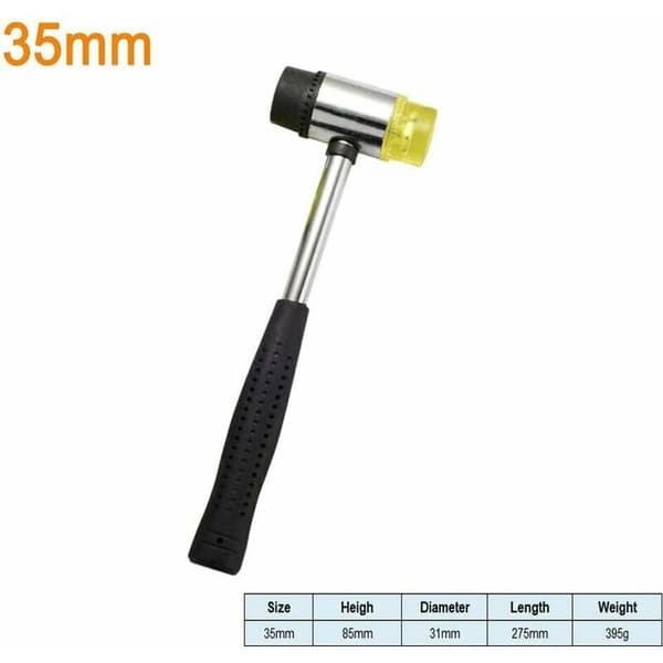 Double-headed soft rubber nylon hammer with non-slip rubber handle for jewelry making (35 mm)