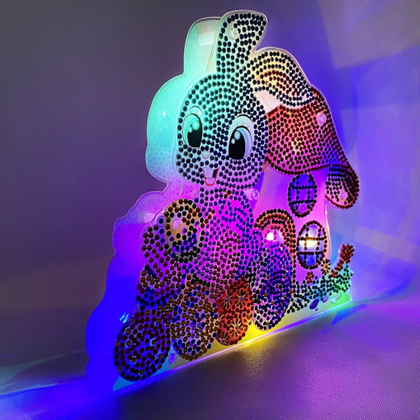 5D DIY Diamantmaleri, Påske Dekorativt Ornament Kit, Diamantmaleri Bilde med LED-lys, Kanin Påskeegg Gave