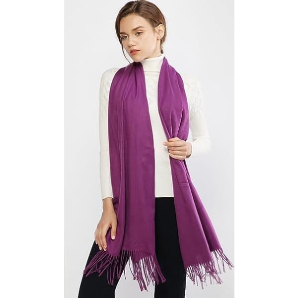 Dame Tørklæde Pashmina Sjaler og Omslag til Bryllupstørklæder til Kvinder Vinter (lilla)