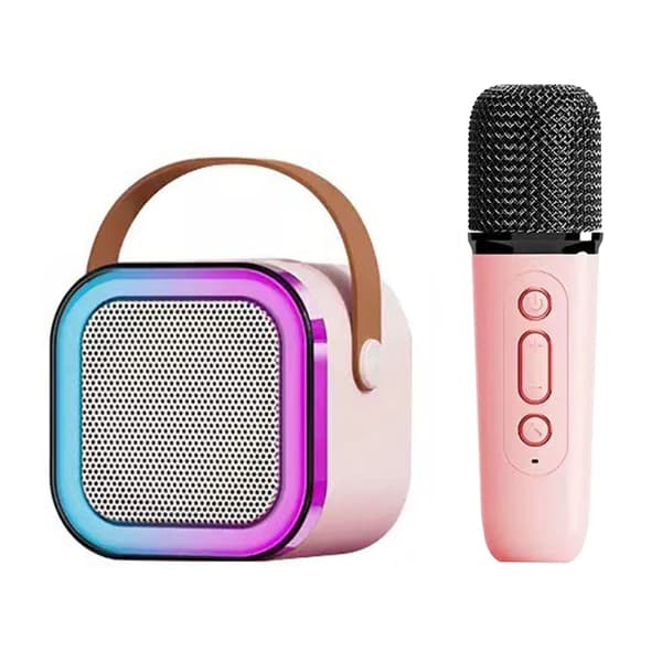 Mini Karaoke Machine Karaoke Speaker with Wireless Microphone Light Effects Portable Karaoke System with Battery for Home Use Pink with 1 Microphone 0.5 0.5