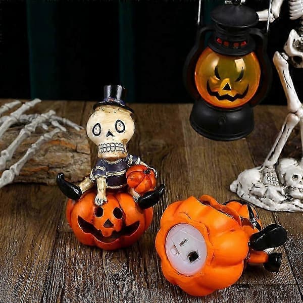 Hule harpiksgræskar med LED-lys Halloween fest havepynt-A- A A A
