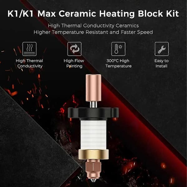 For Creality K1/K1 Max Ceramic Heating Block Hotend Kit 300C High Temperature High Flow with Titanium Throat 3D Printer Parts