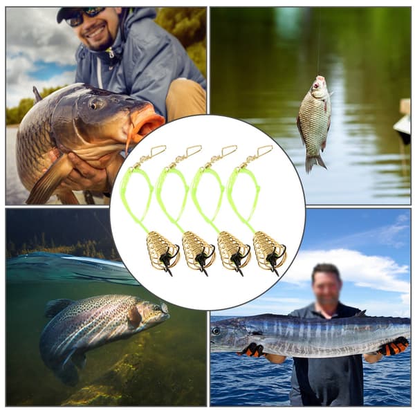 4pcs Fishing Baits Traps Barbed Fish Feeder Basket Holder Lure Hook Cage with Spring for Saltwater8#