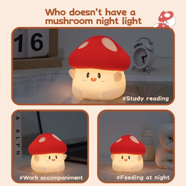 Mushroom Night Light - Multicolor Silicone LED Lamp, Touch Control, Rechargeable