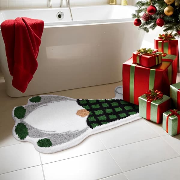 Cute Gnomes Christmas Bathroom Mats Soft Water Absorbent Funny Green