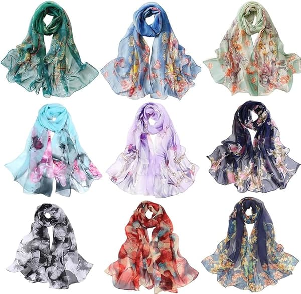 Georgette Chiffon Scarf Women Long Shawl Floral Pattern