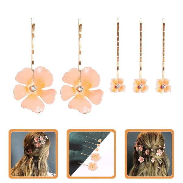 5 eleganta hårklämmor med blommigt tryck i zinklegering och ABS, rosa håraccessoar för brudar till bröllopsfest, charmig design för tillfällen -