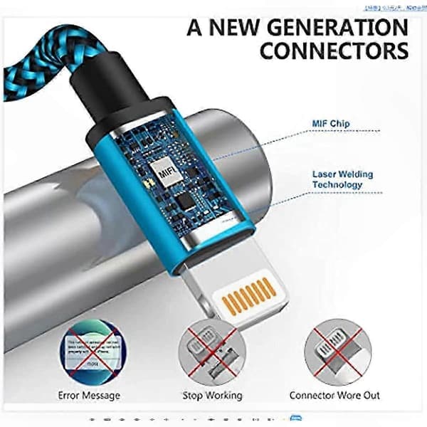 2m 3-pakning Flettet USB-ladekabel for Lightning-enheter