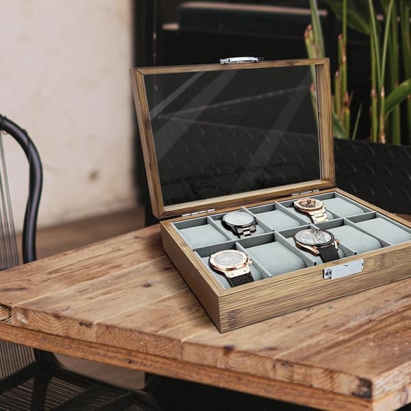Wooden Watch Box, Storage Organizer with Removable Pillows 10 Slots