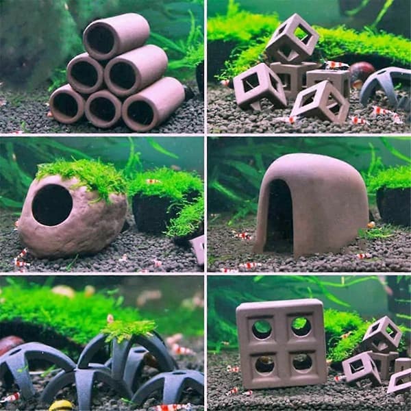 Aquarium Decor Fish Shelter House Ceramic House Container Simulation Stone Aquarium Decoration Style 6